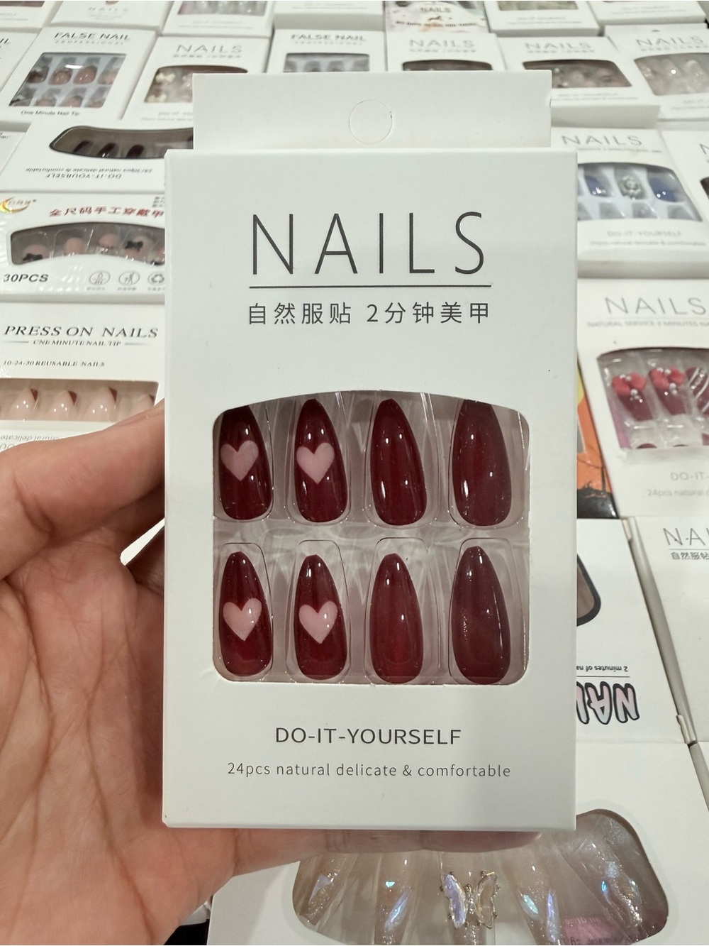 Red Heart Press-On Nail Set - DIY 24pc